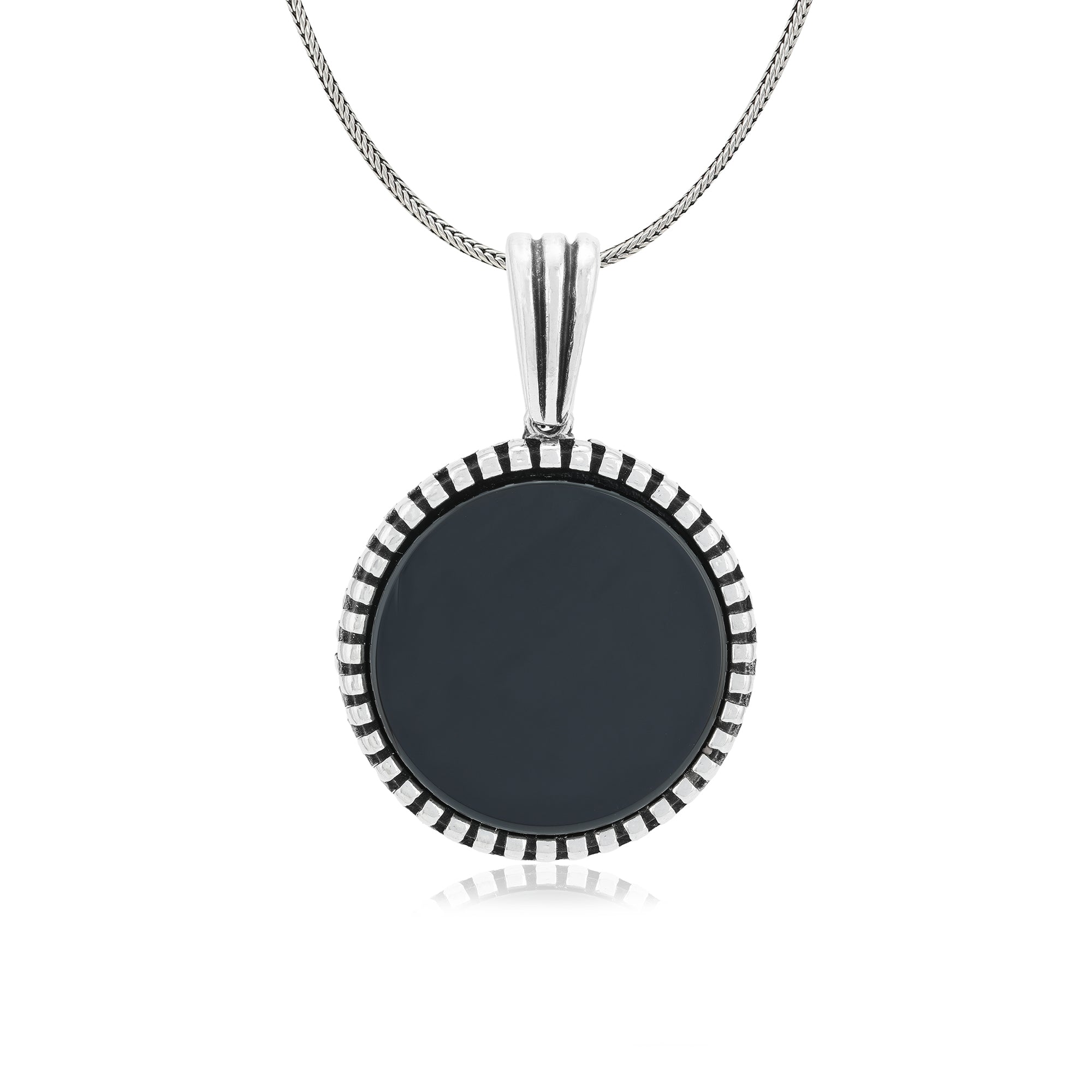 925 Twilight Embrace Oxidised Black Agate Halo Pendant