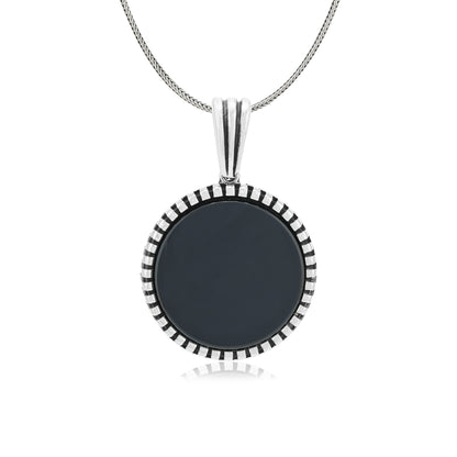 925 Twilight Embrace Oxidised Black Agate Halo Pendant