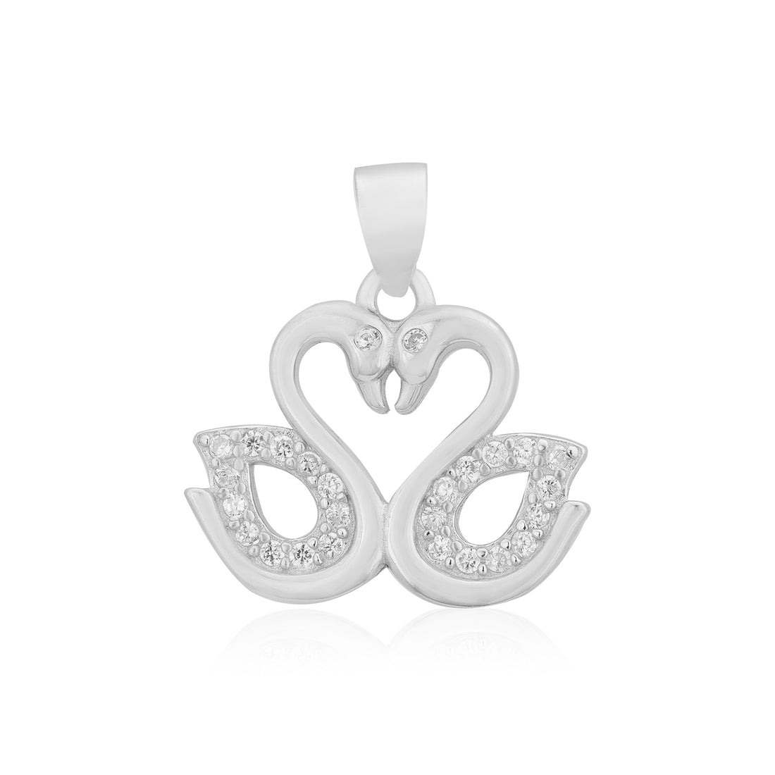 925 Twin Swan Rhodium Connected Heart Pendants