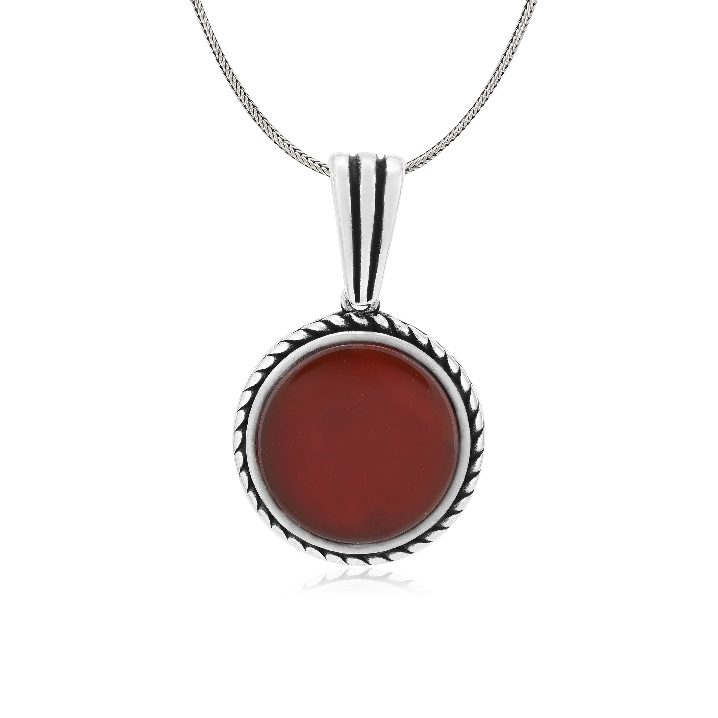 925 Twisted Rope Red Agate Oxidised Pendant