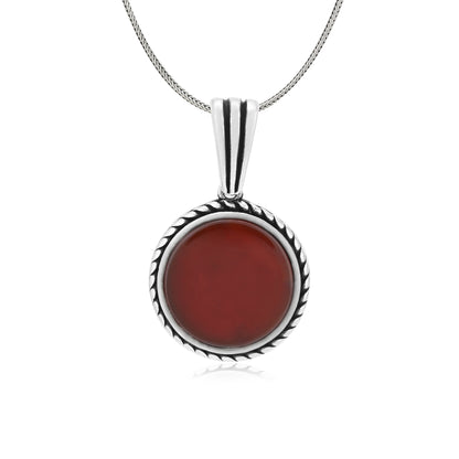 925 Twisted Rope Red Agate Oxidised Pendant