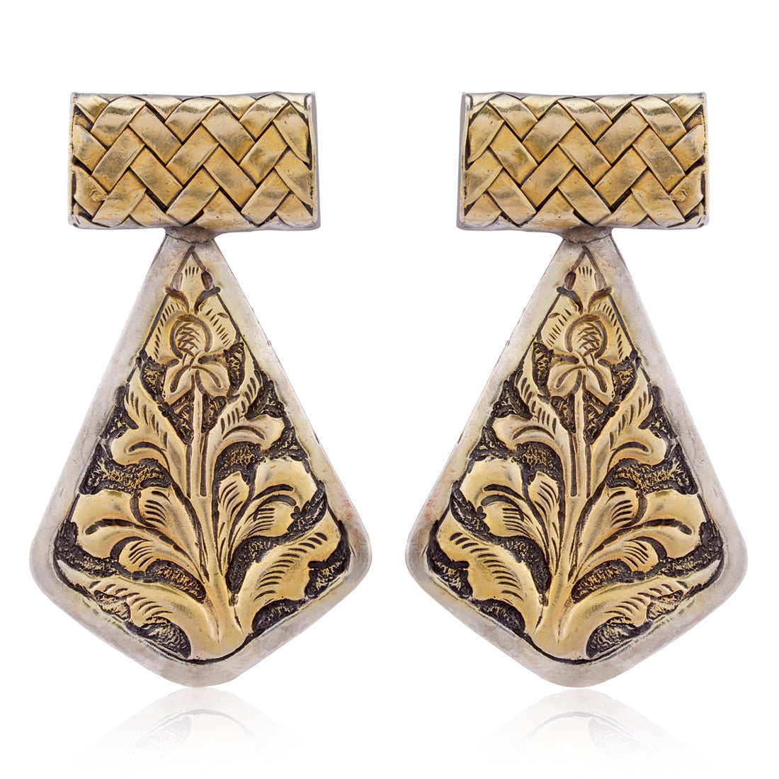 925 Two Tone Chitai Art Earrings