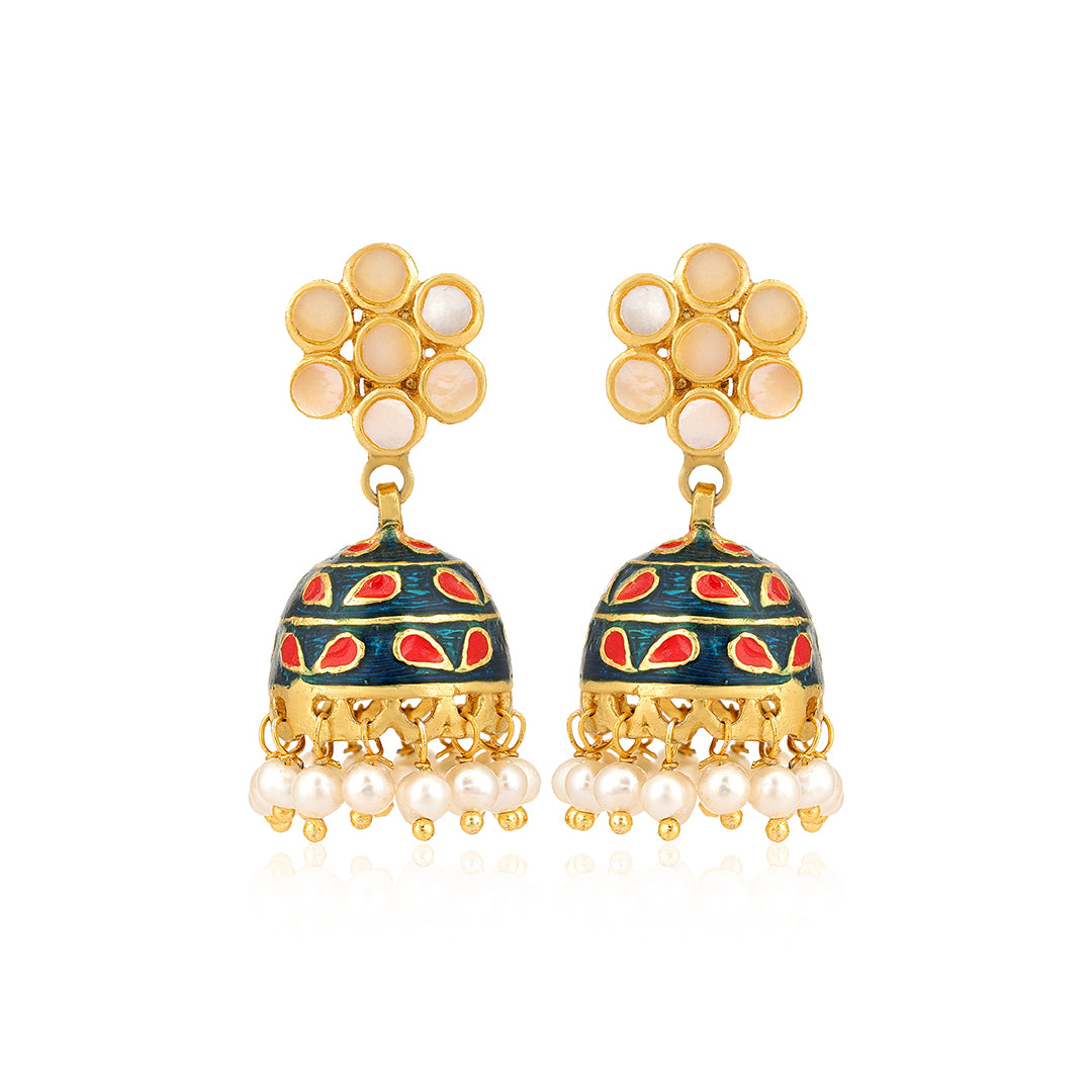925 Vibrant Meenakari Jhumka Gold Plated Earring