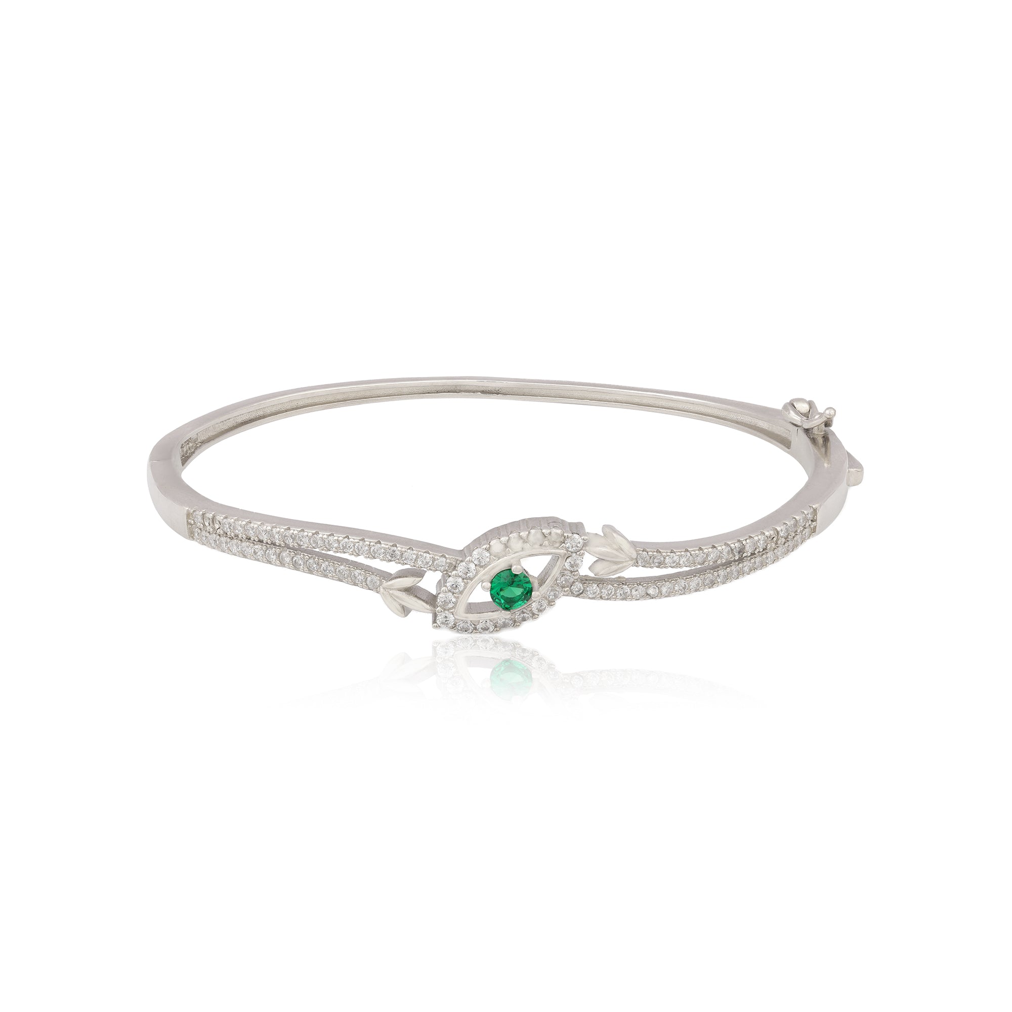 925 Vibrant Verdant  Rhodium Plated Emerald Kada