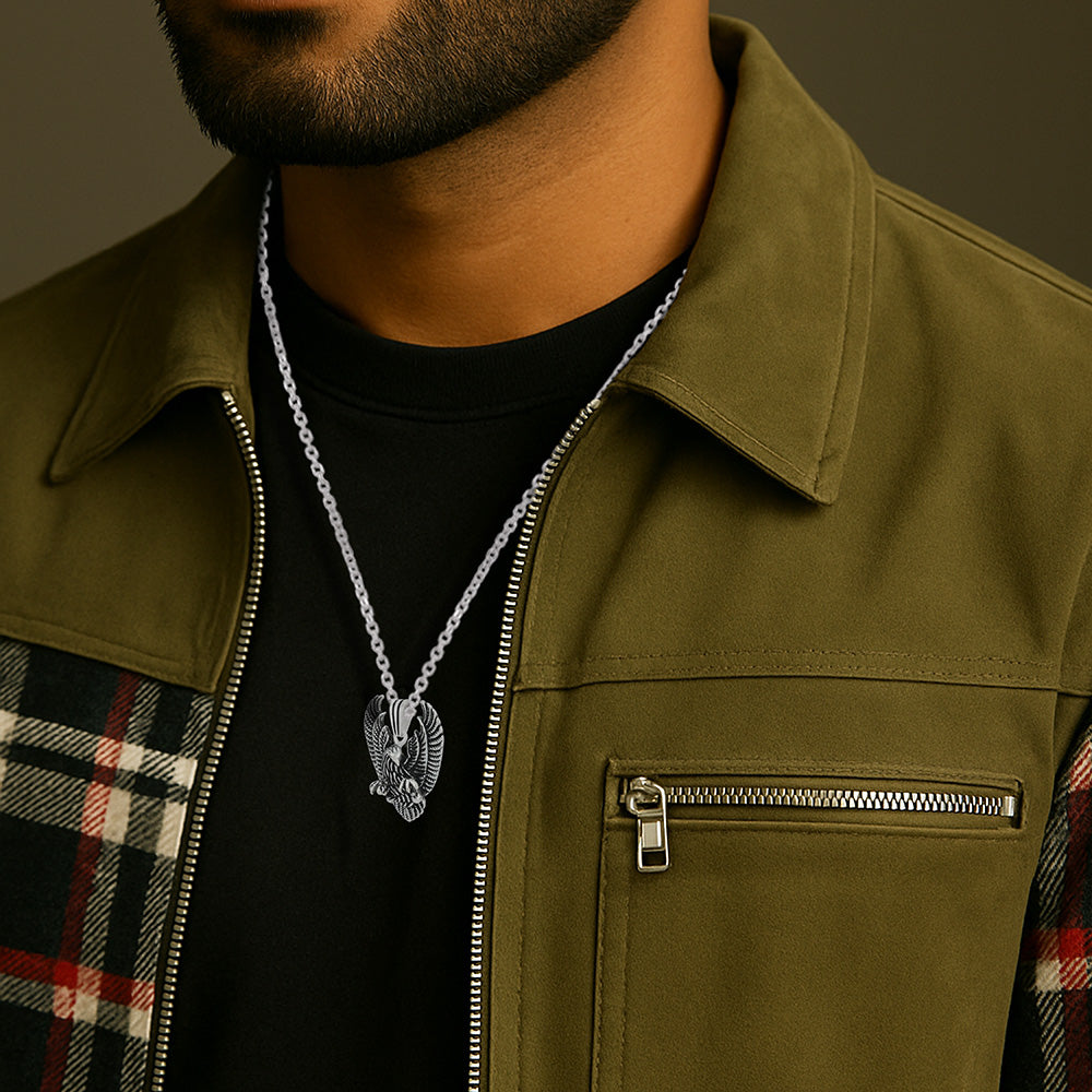 925 Vigilant Protector Bold Eagle Oxidised Pendant
