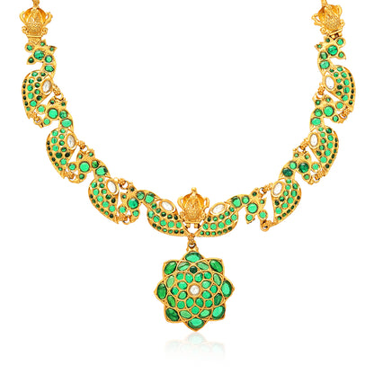 925 Vintage Kundan Emerald Reverie Gold Plated Necklace
