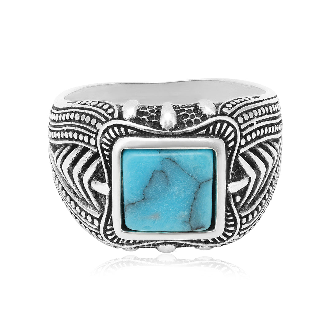 925 Vintage Turquoise Engraved Ring