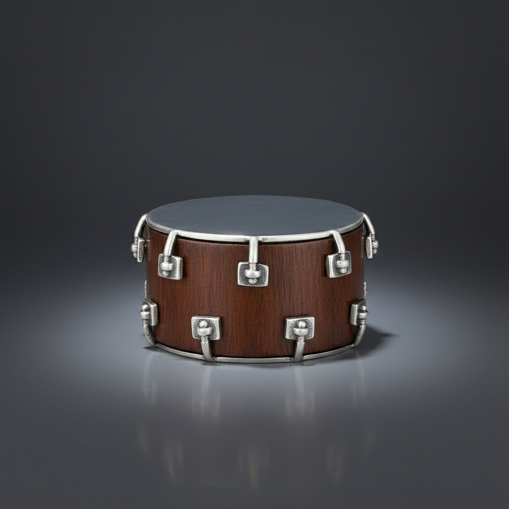 925 Vintage Wooden Tunable Tambourine Sterling Silver Miniature