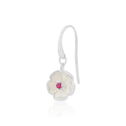 925 Enamel Snowdrop Blossom Hook Flower Earrings