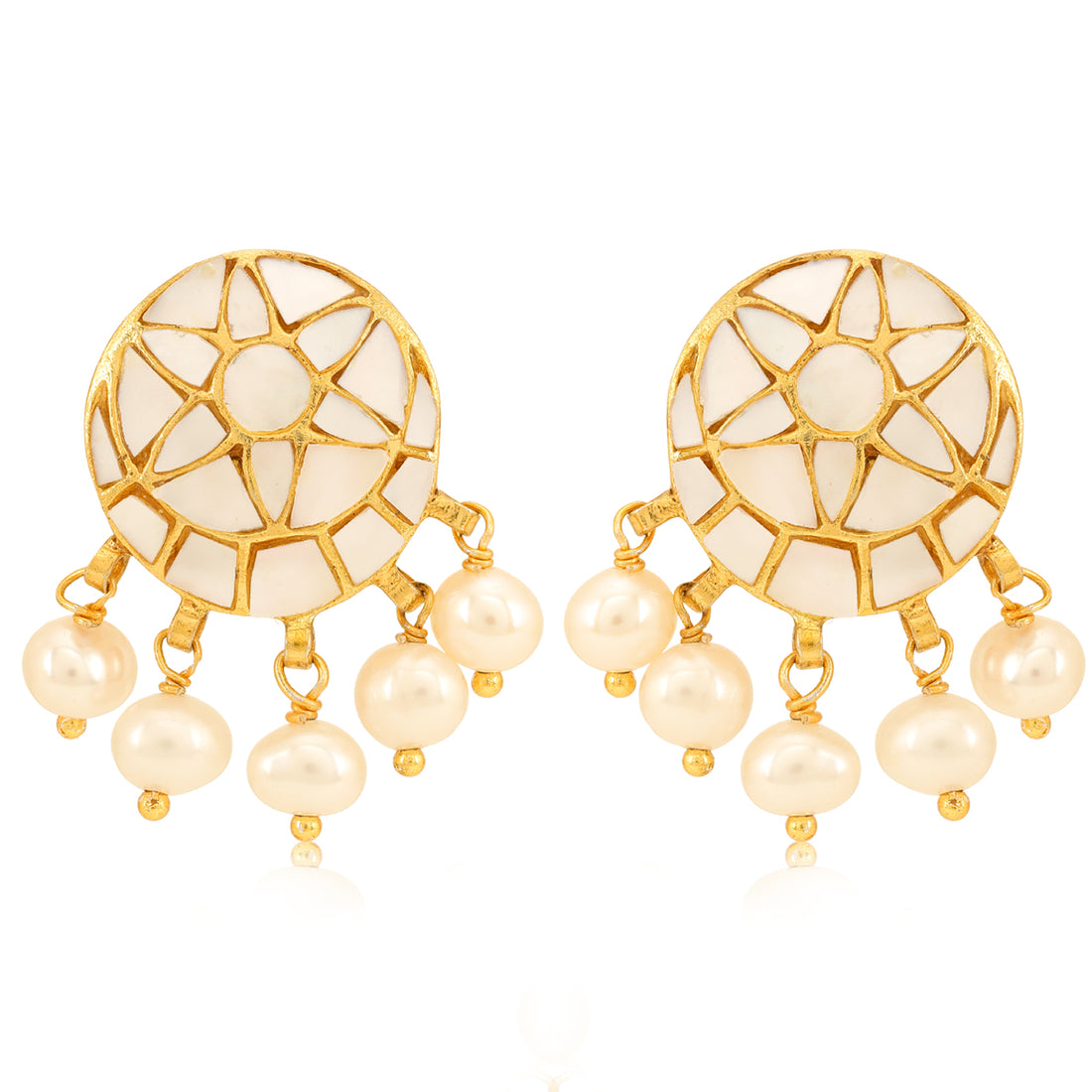 925 White Pearls Kundan Gold Plated Silver Earring