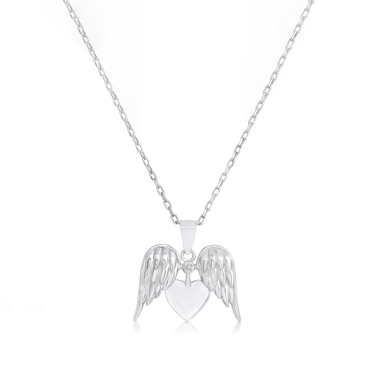 925 Winged Heart Rhodium Chain Pendants