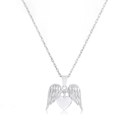 925 Winged Heart Rhodium Chain Pendants