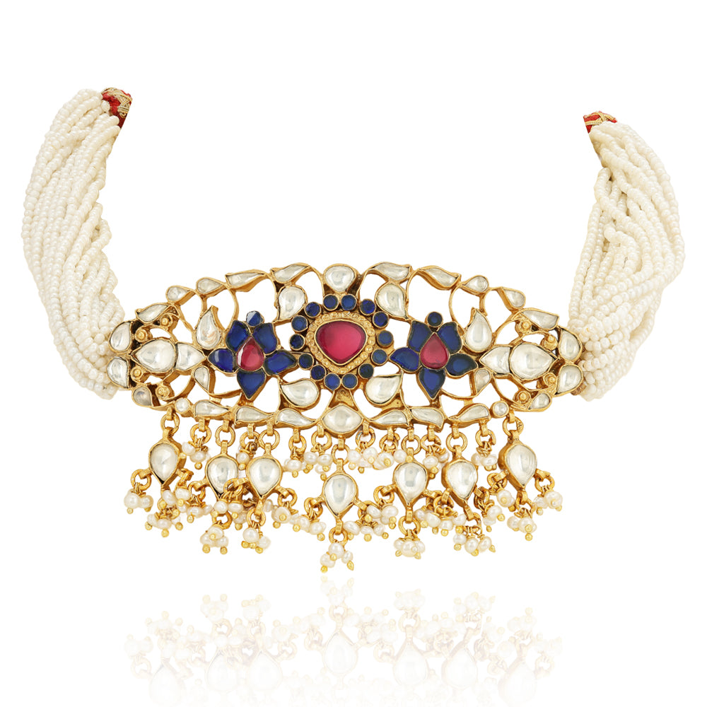  925 silver Regal Polki pearl gold plated Necklace