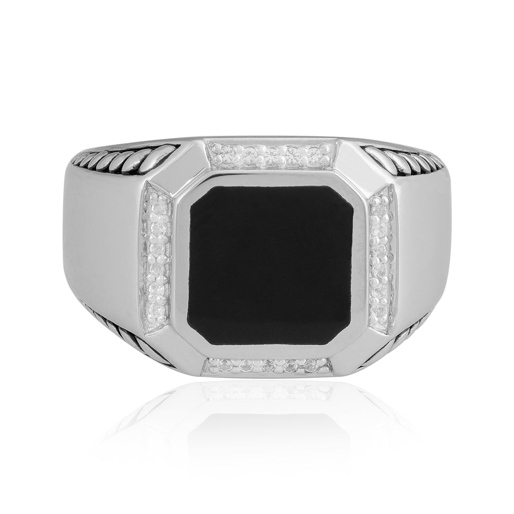 925 sterling silver Rhodium Masculine Black Ring