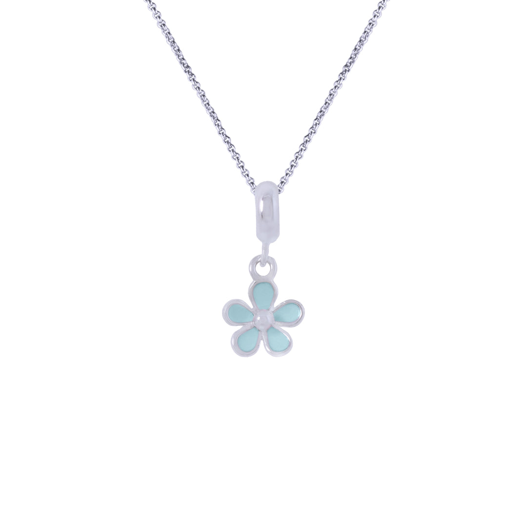 926 Sterling Silver Green Floral Rhodium Plated Pendant For Kids