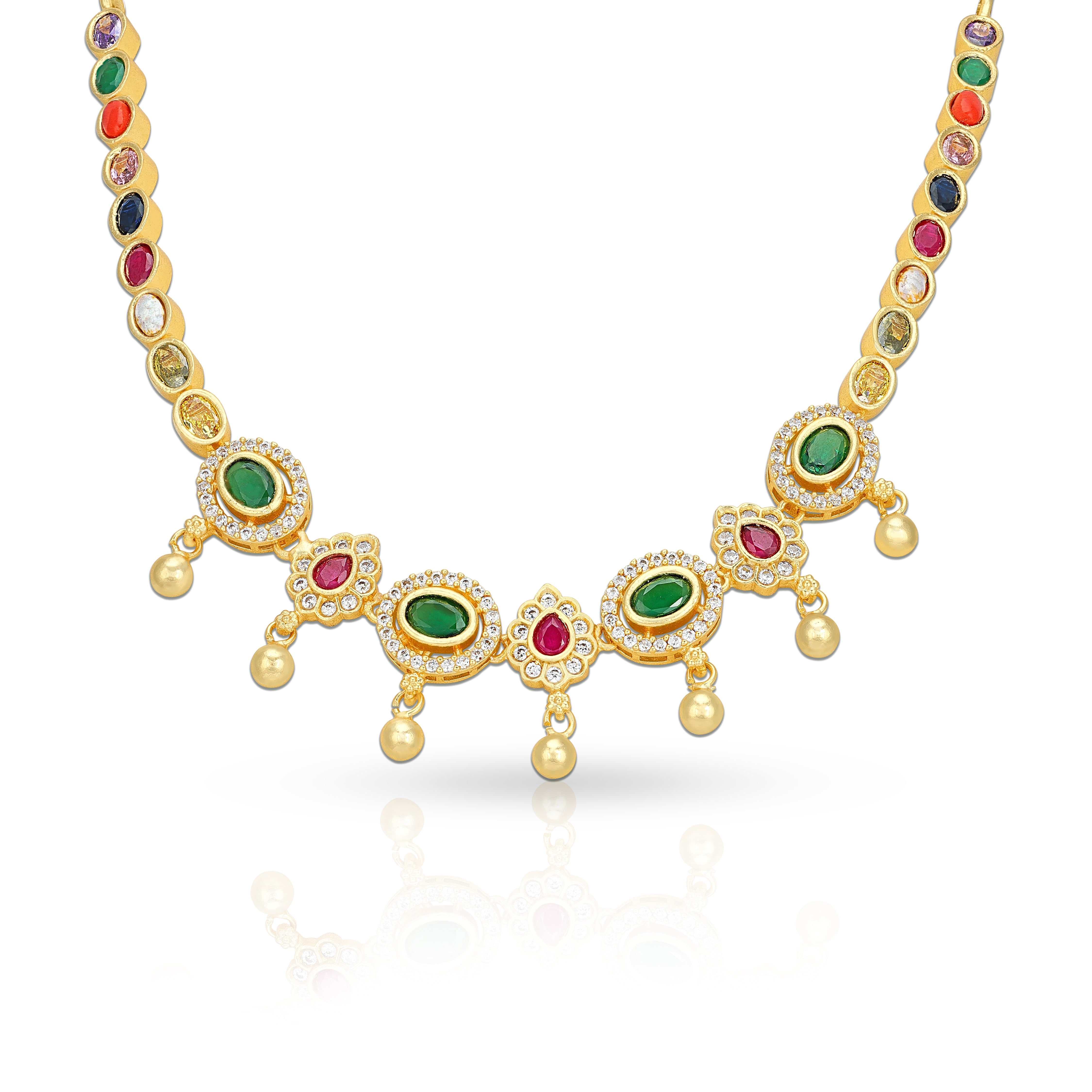 925 Sterling Silver Multi Stoned Bead Drop Necklace for Women