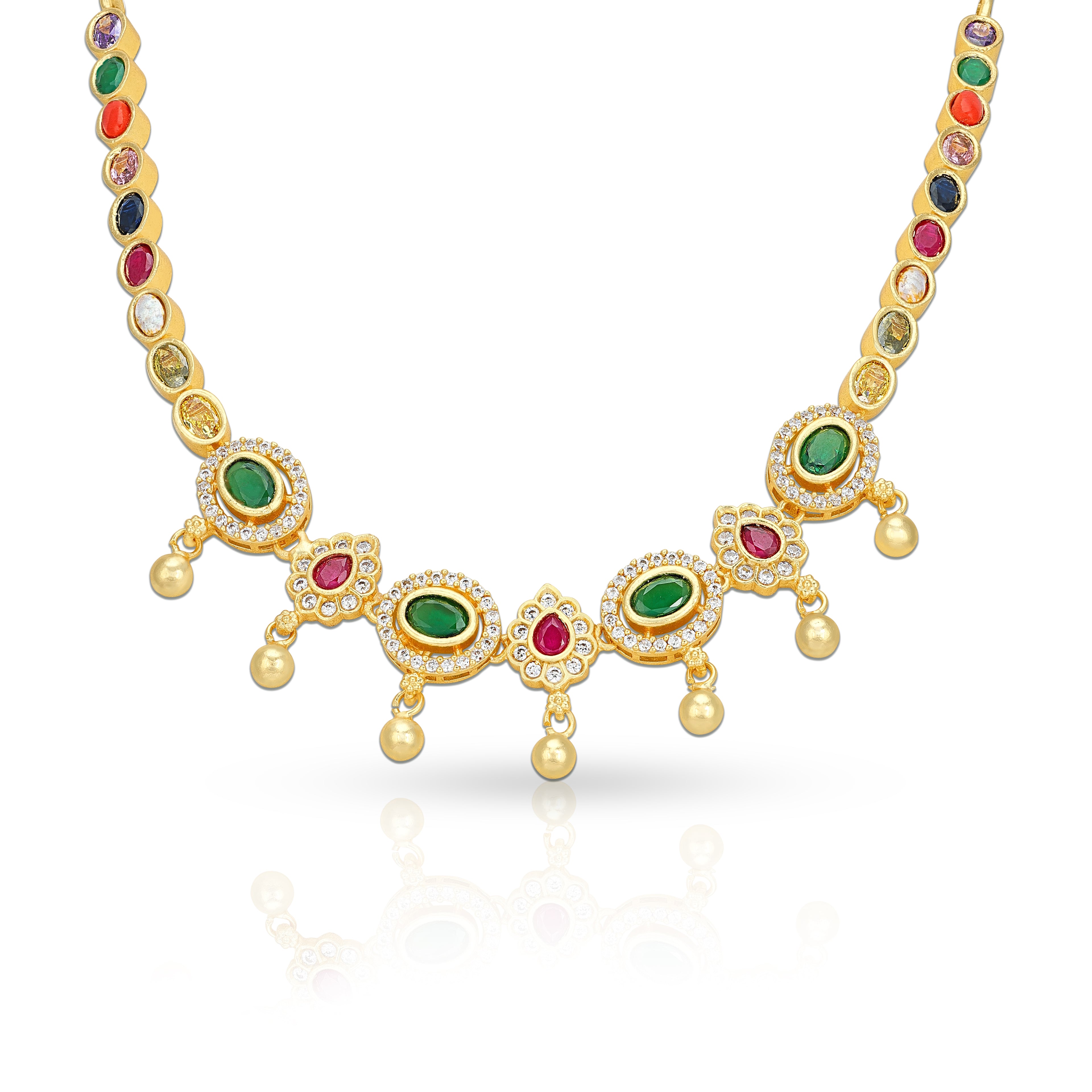 925 Sterling Silver Multi Stoned Bead Drop Necklace for Women