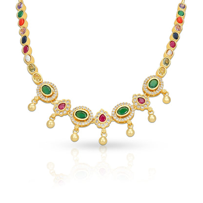 925 Sterling Silver Multi Stoned Bead Drop Necklace for Women