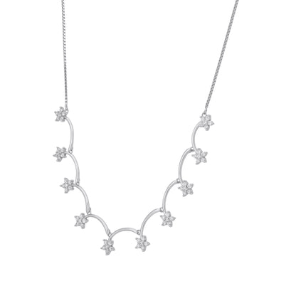 925 Sterling Silver Curved Vine Tiny Bloom Charms Necklace for Women