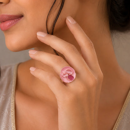 Abstract Pink Lotus Leaf Sterling Silver Ring