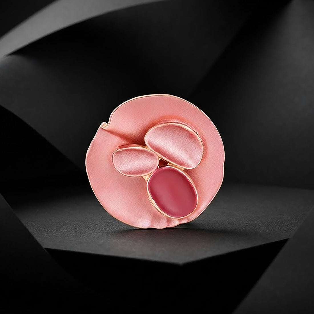 Abstract Pink Lotus Leaf Sterling Silver Ring