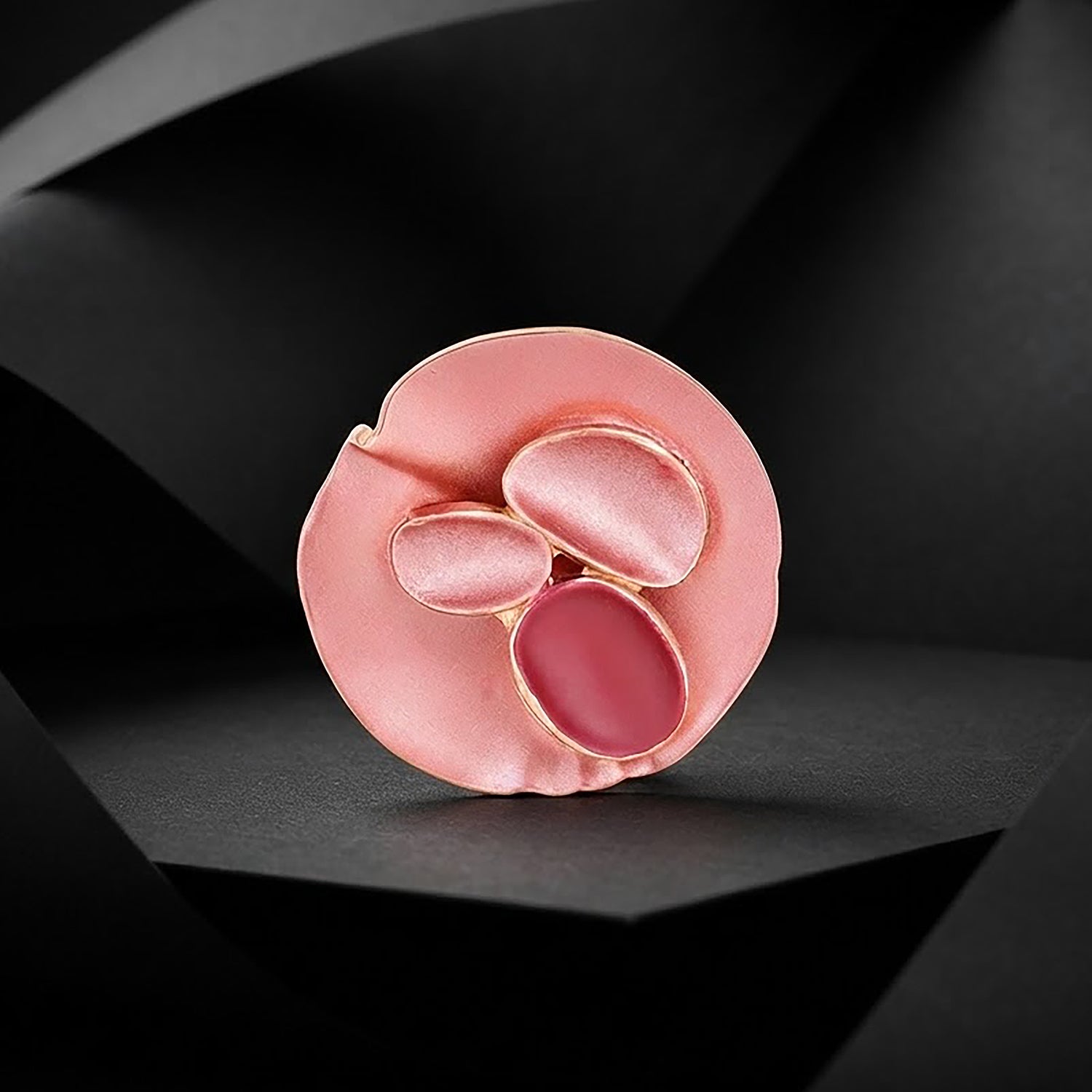 Abstract Pink Lotus Leaf Sterling Silver Ring