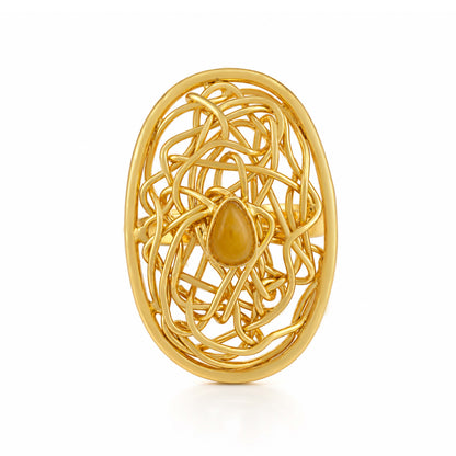 Abstract Wire Nest 18K Gold Plated Tiger Eye Cocktail Ring