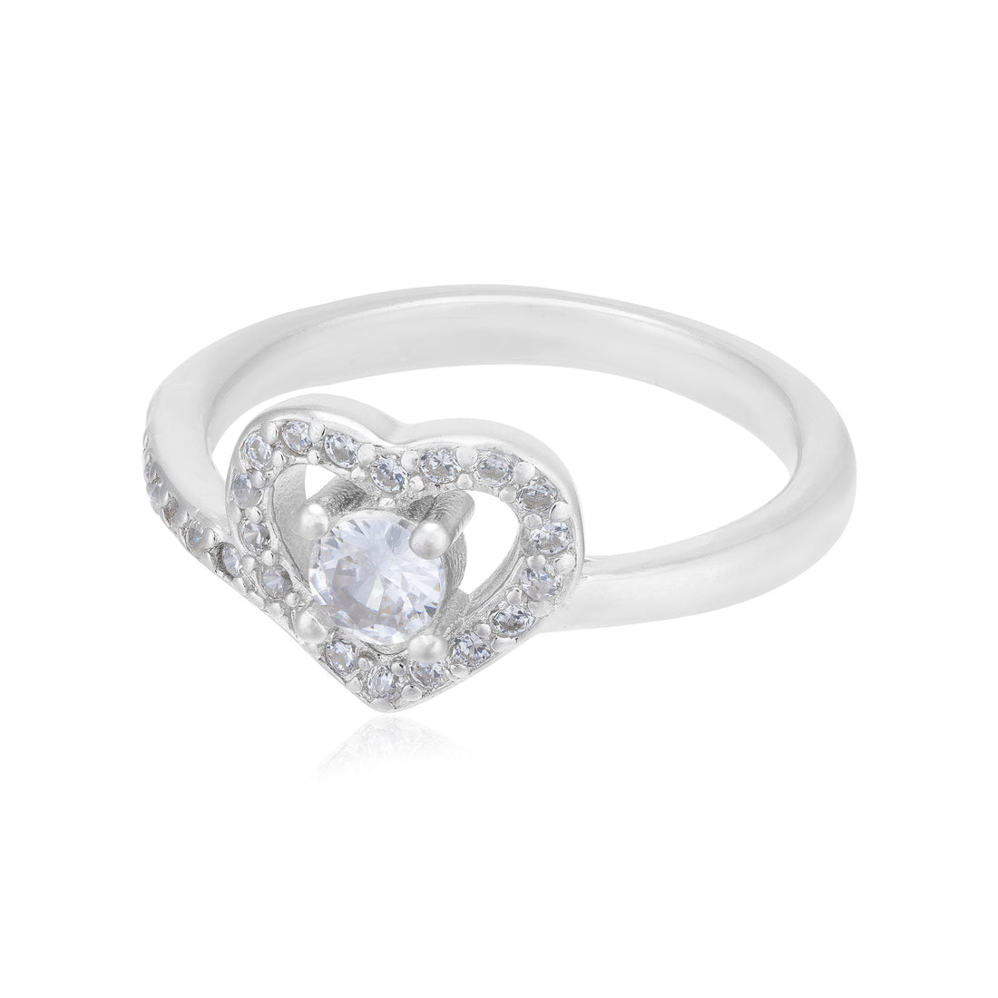 Accented Half Stone 925 Rhodium Centered Stone Smooth Ring