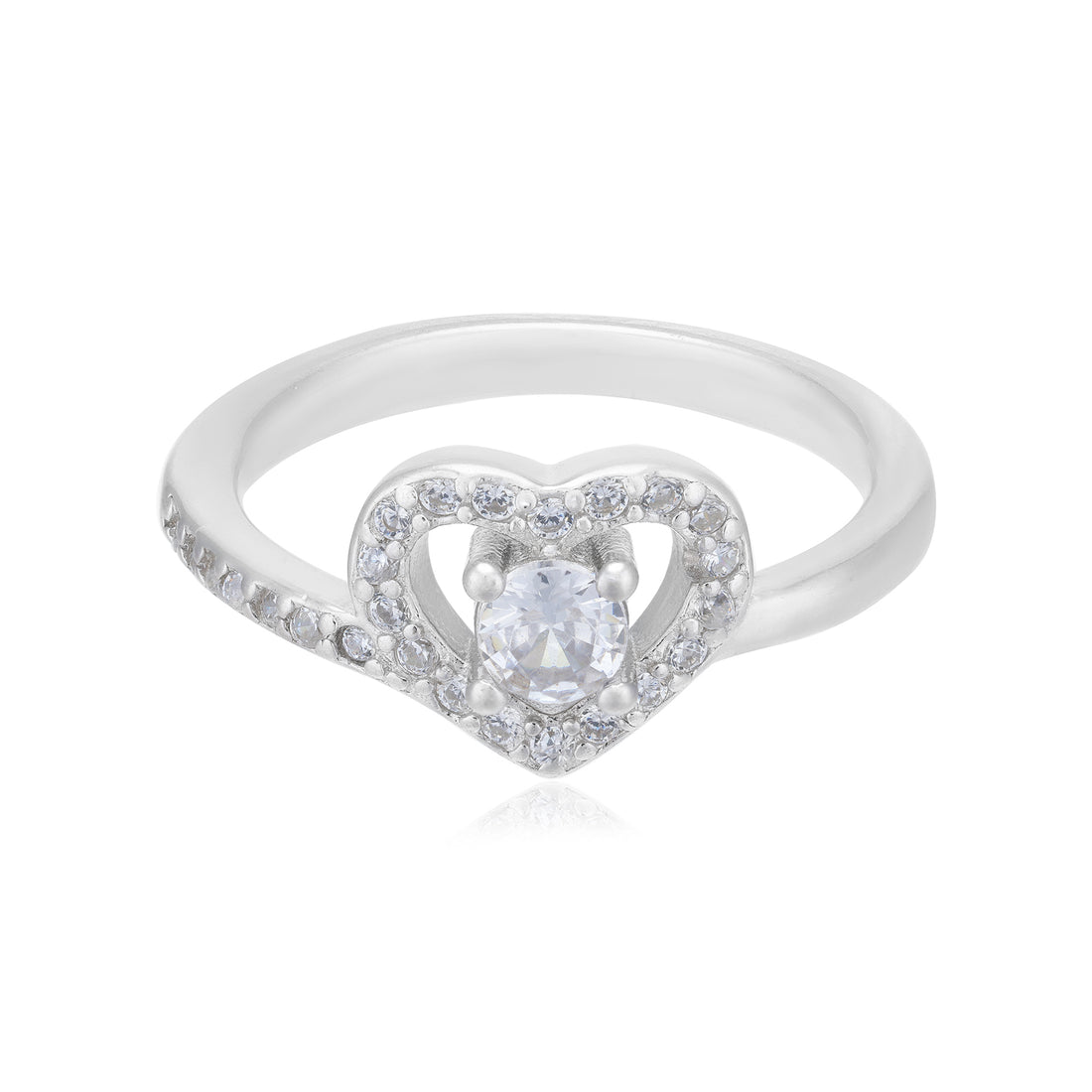 Accented Half Stone Rhodium Plated Centered Stone Smooth Ring