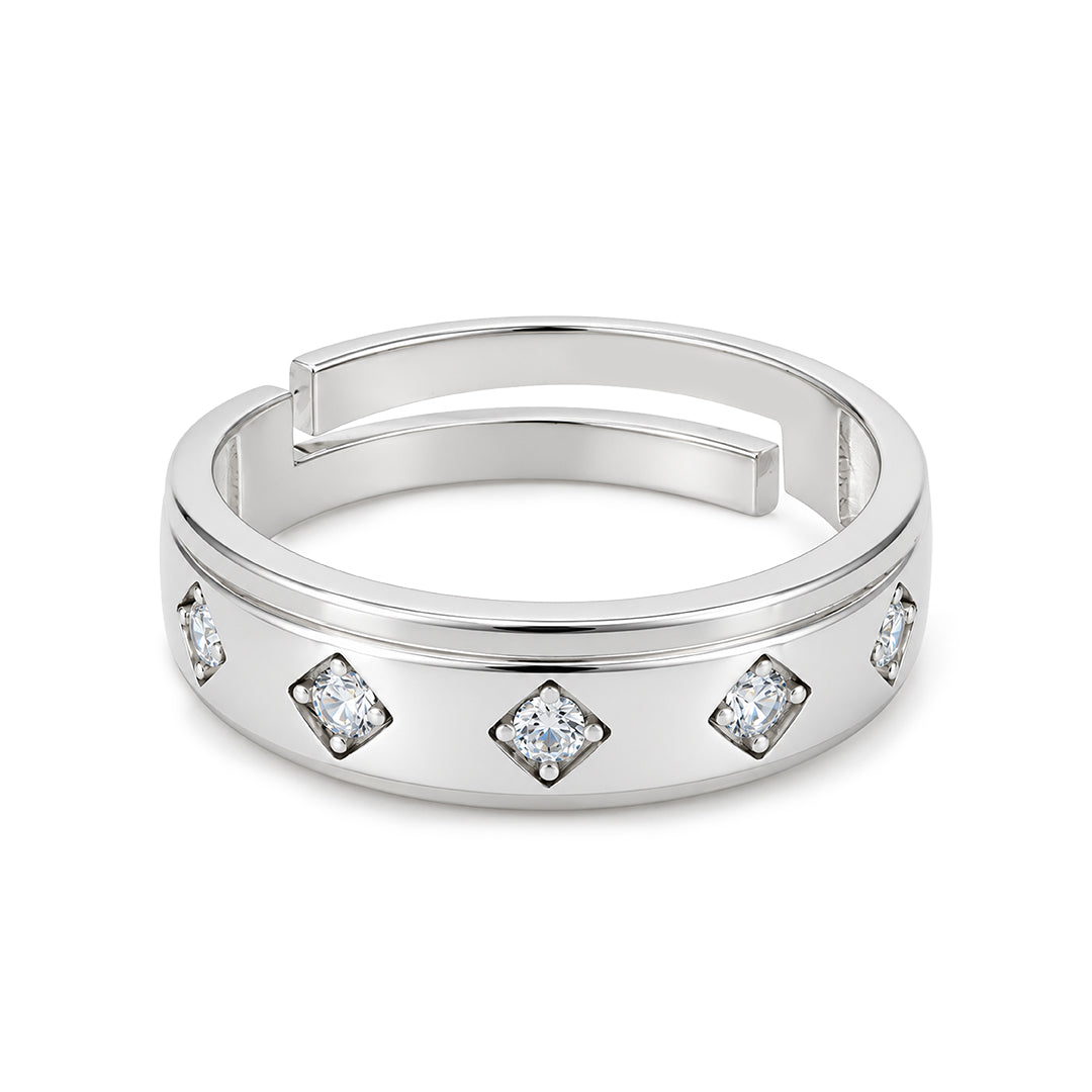 Adjustable Diamond Star Sterling Silver Ring