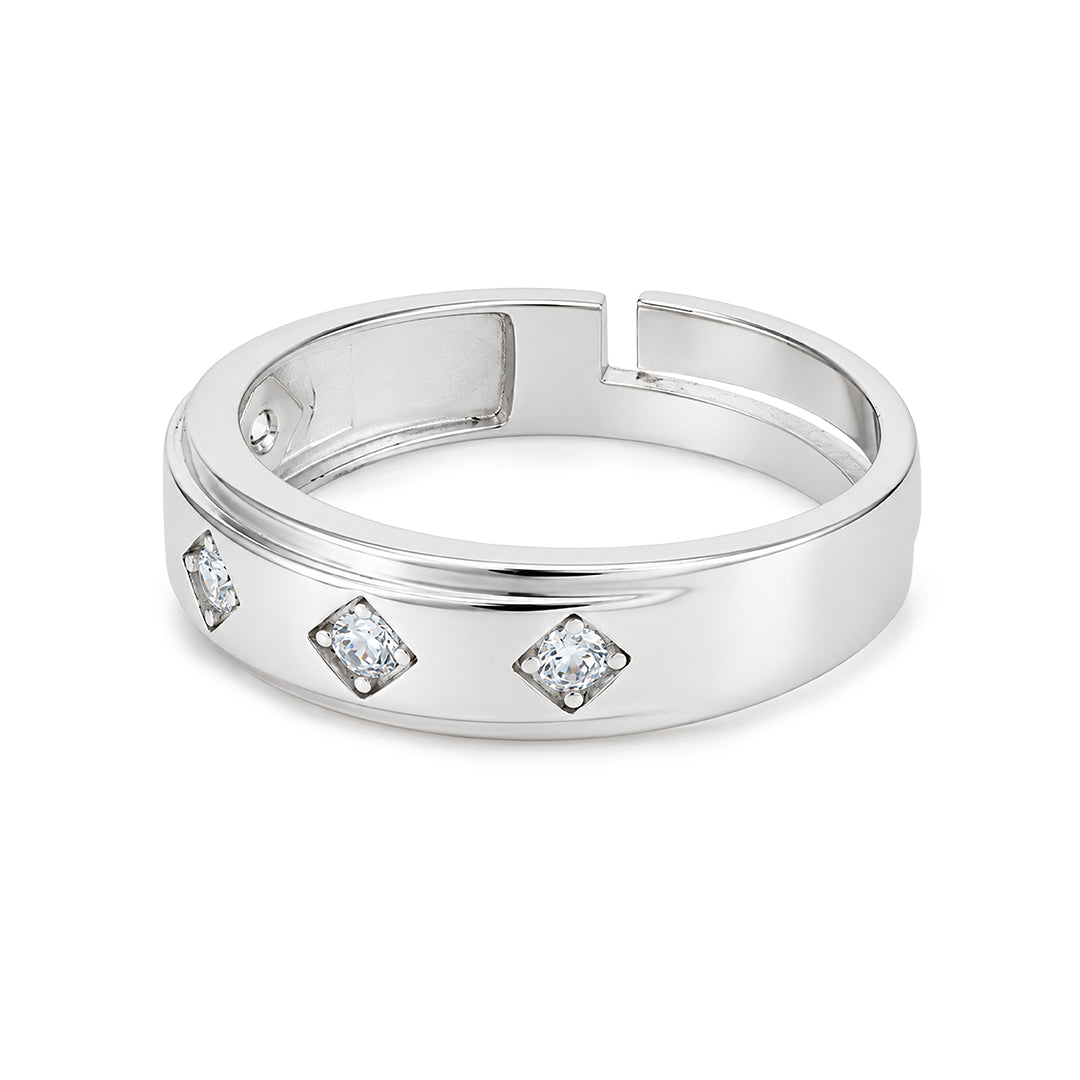 Adjustable Diamond Star Sterling Silver Ring