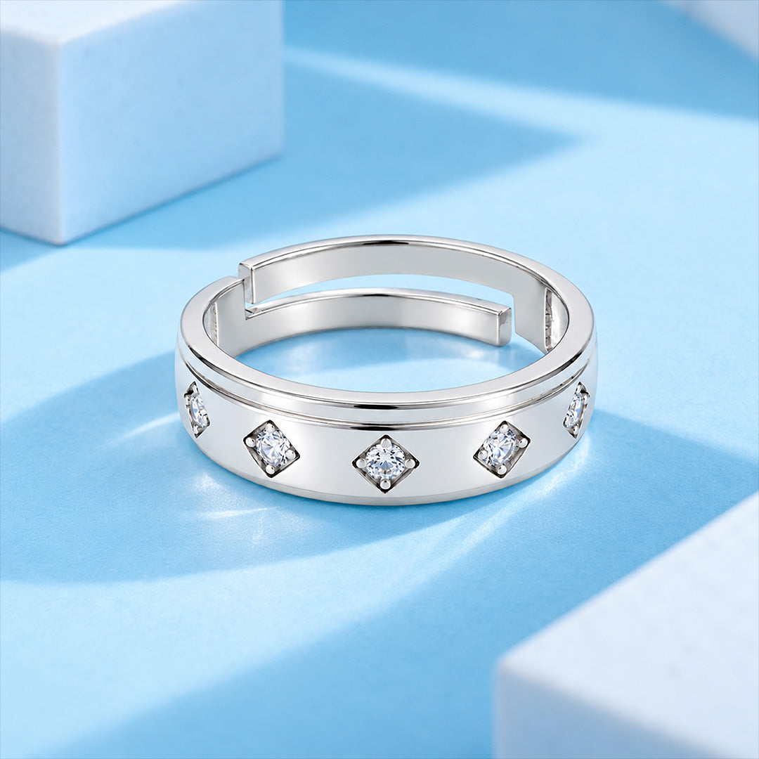 Adjustable Diamond Star Sterling Silver Ring
