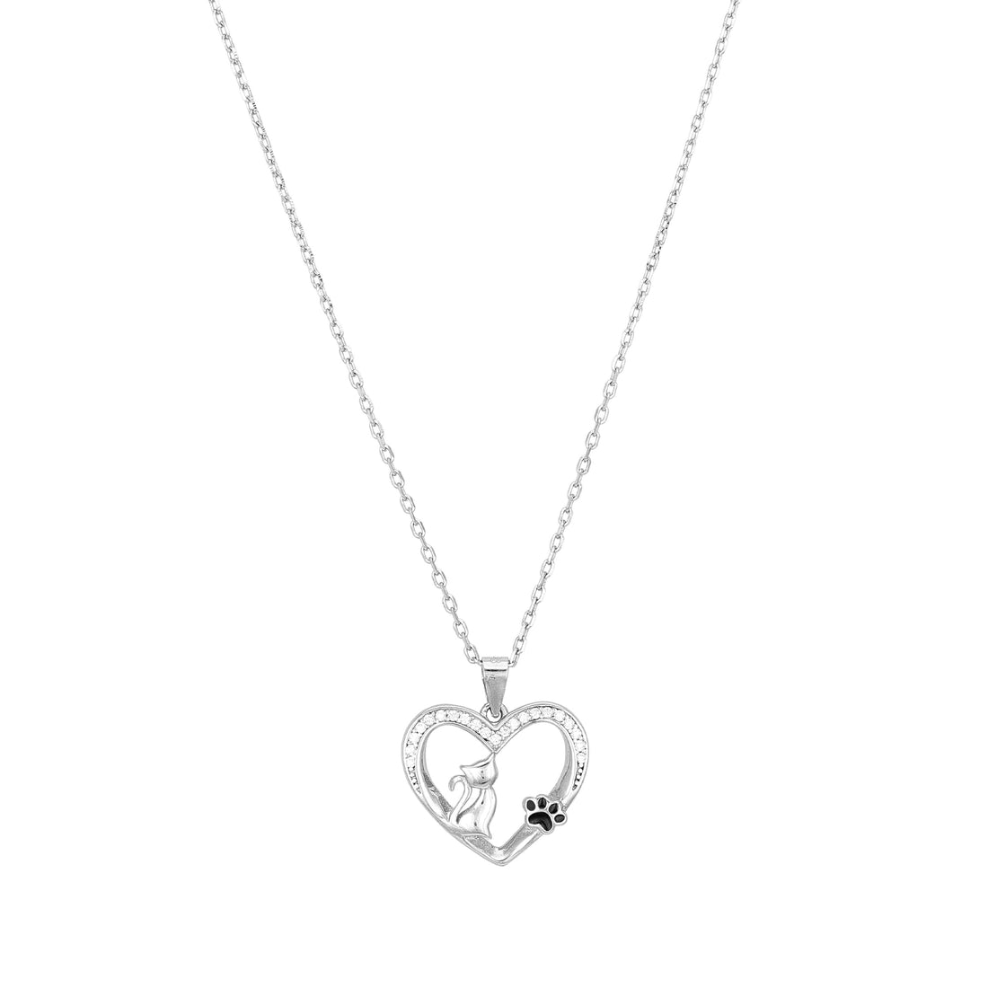 Adorable Paw Print 925 Sterling Silver Kitty Love Chain Pendant for women