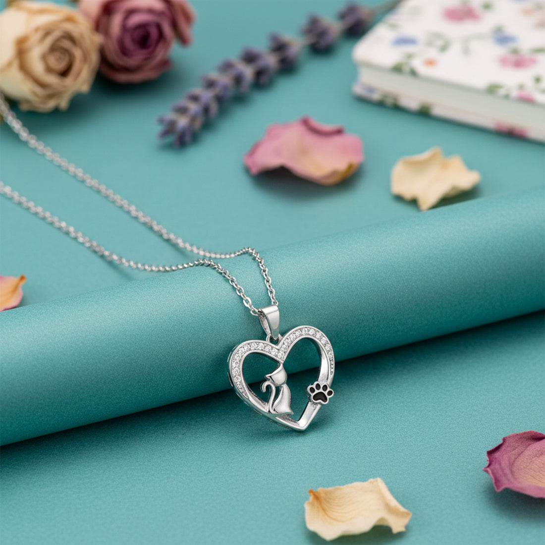 Adorable Paw Print 925 Sterling Silver Kitty Love Chain Pendant for women