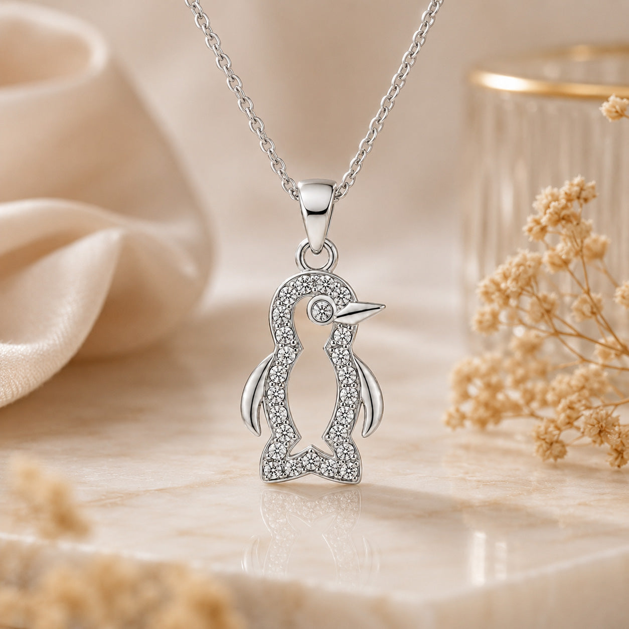 Adorable Penguin Sparkle 925 Sterling Silver Pendant for Women