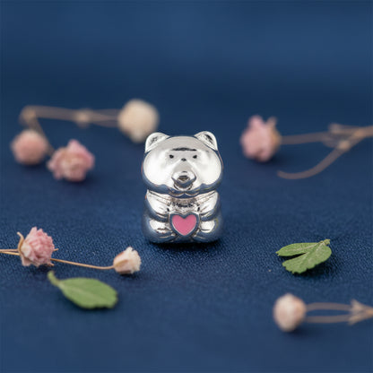 Adorable Pink Heart Teddy Bear 925 Sterling Silver Pendant for women
