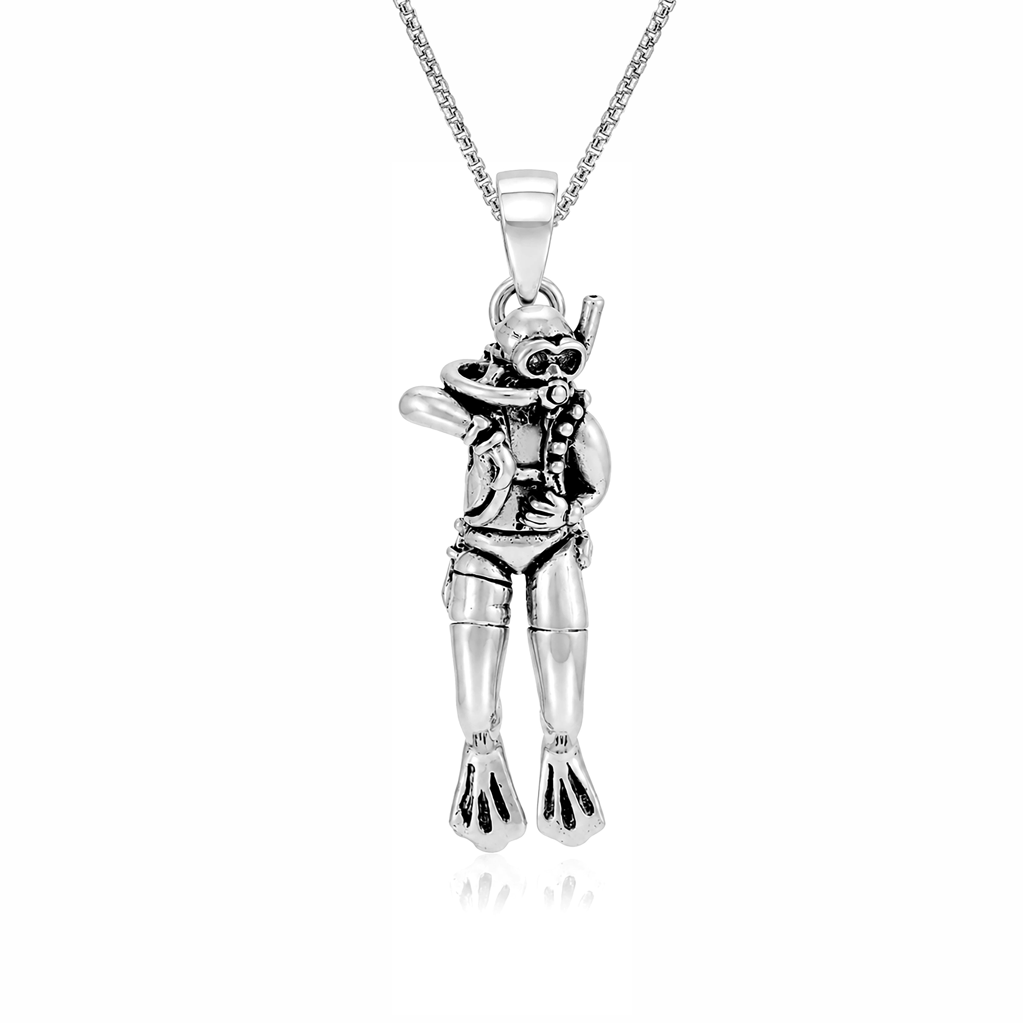 Adventure Scuba Diver 925 Sterling Silver StatementPendant