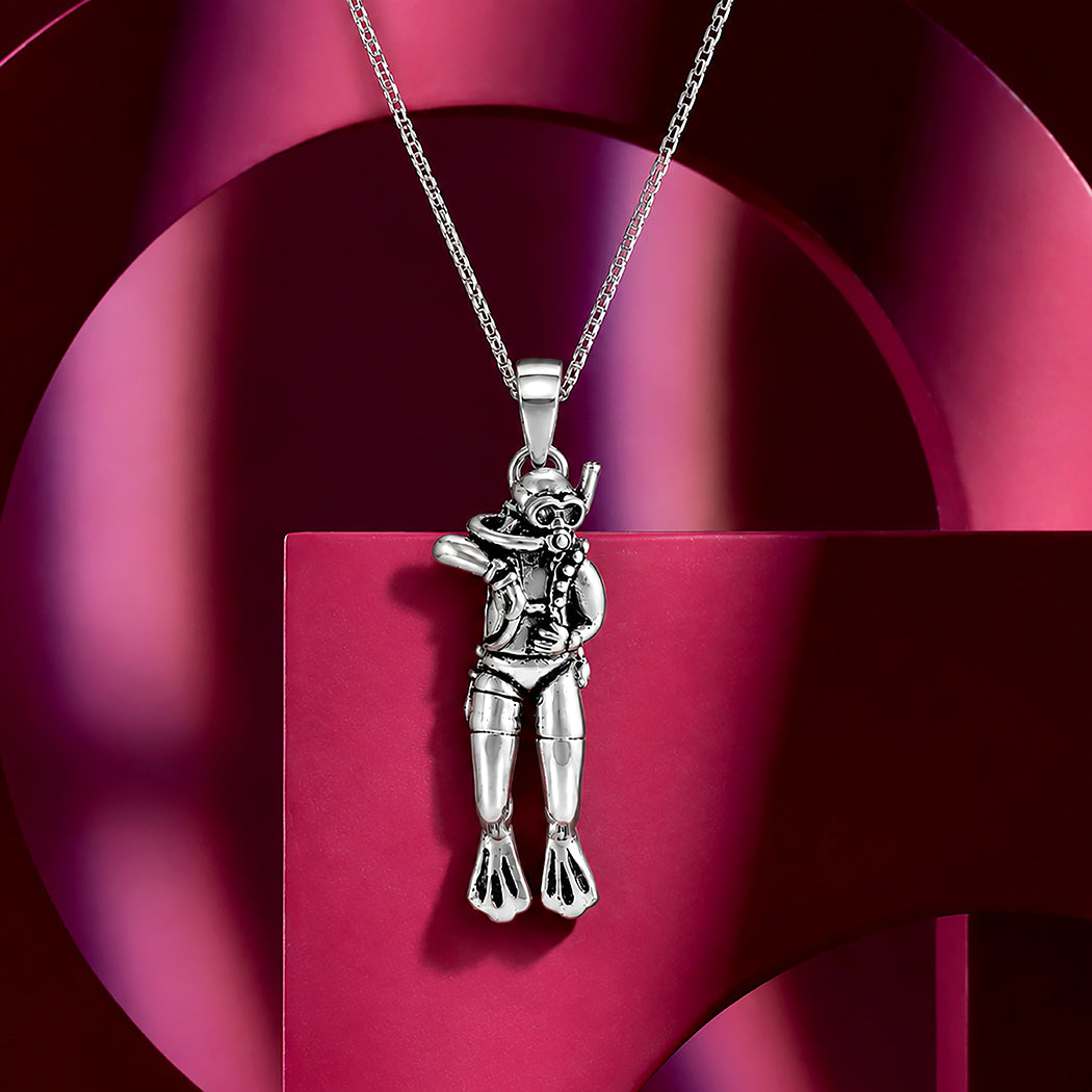 Adventure Scuba Diver 925 Sterling Silver Statement Pendant