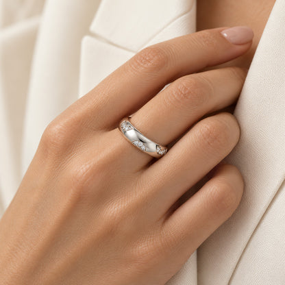 Alternating Textured Domed Sterling Silver Ring