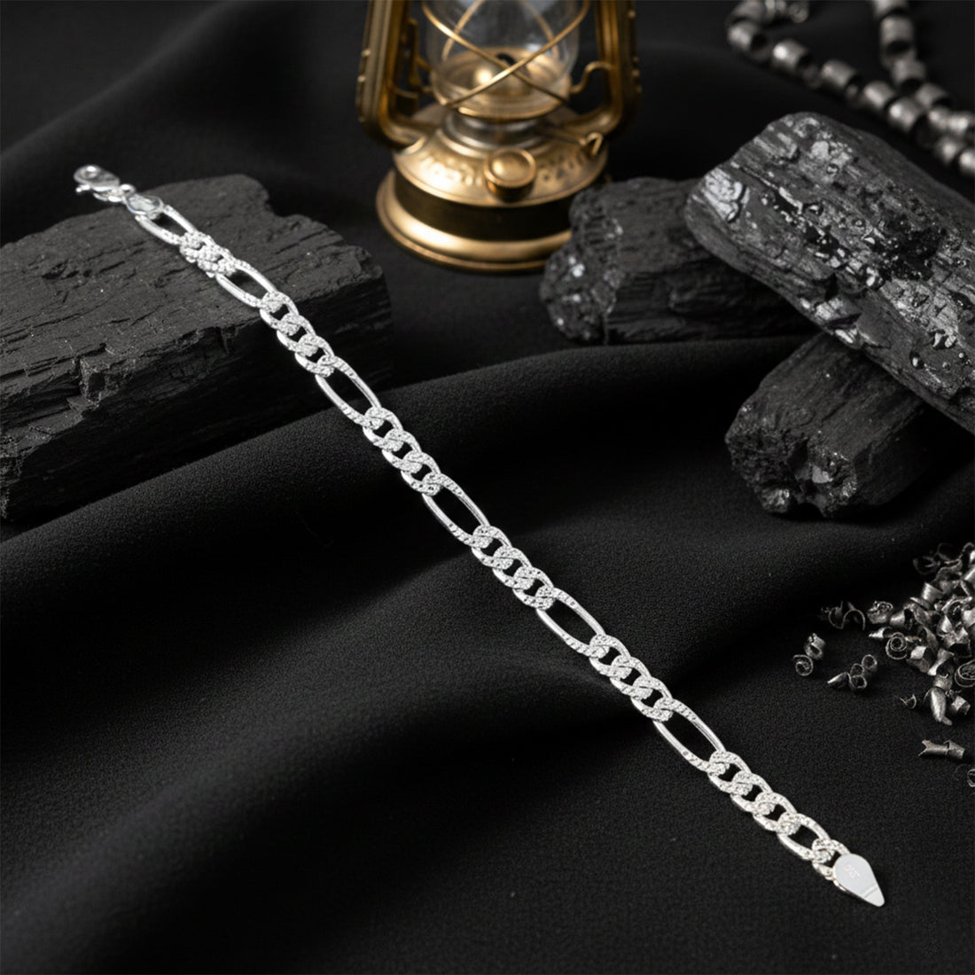 Alternating Link Silver Chain Bracelet