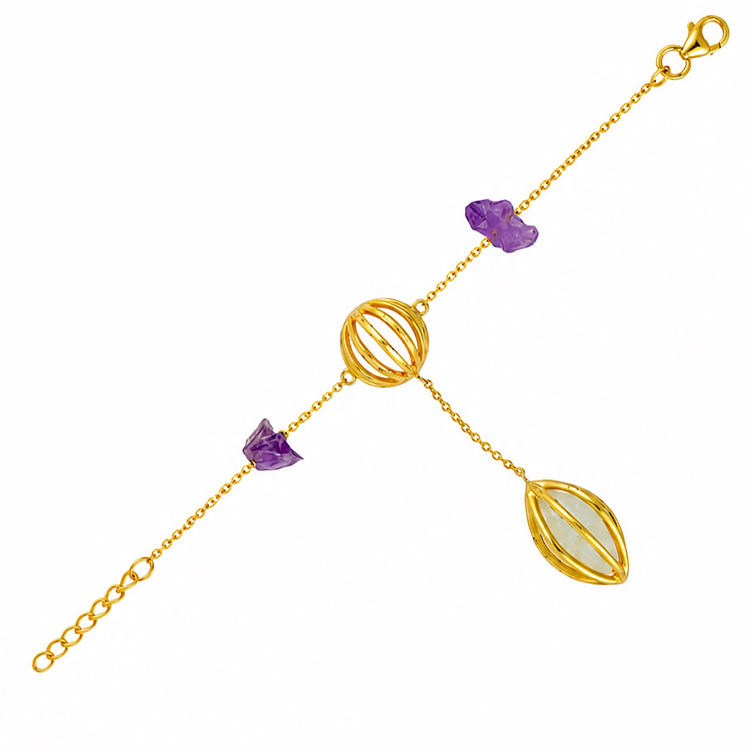 Amethyst Cage 925 Sterling Silver Chain Bracelet