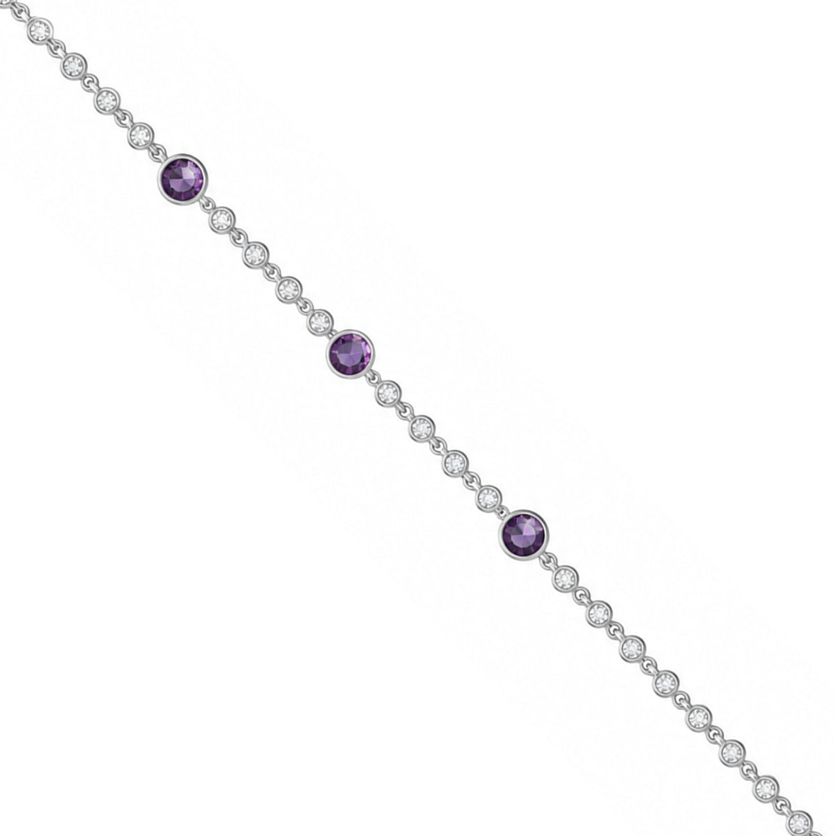 Amethyst Purple Crystal Station Sterling Silver Bracelet