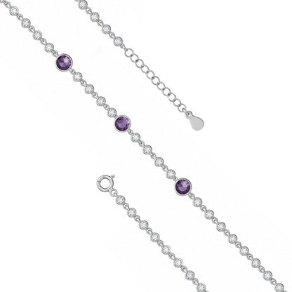 Amethyst Purple Crystal Station Sterling Silver Bracelet