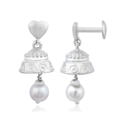 Amour Pearl Rhodium Plated Jumka Earring 
