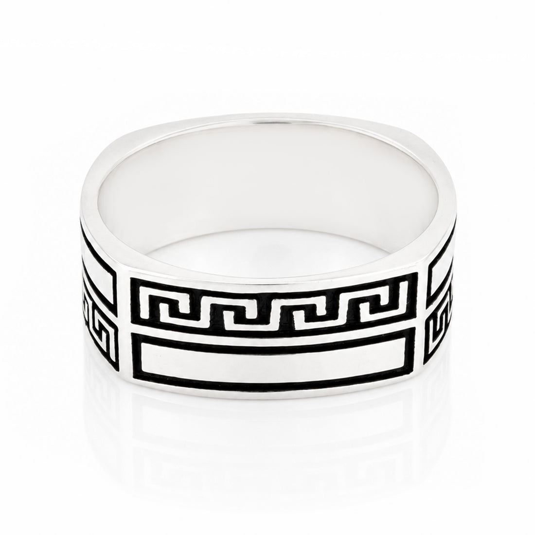 Ancient Greek Meander Band 925 Sterling Silver Ring for Men