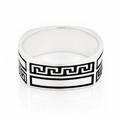 Ancient Greek Meander Band 925 Sterling Silver Ring for Men