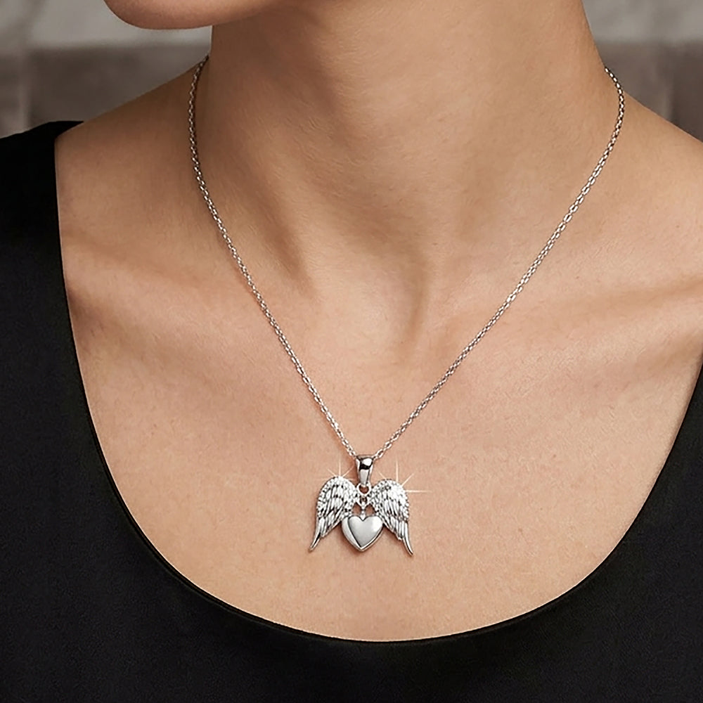 Angelic 925 Sterling Silver Winged Heart Chain Pendant