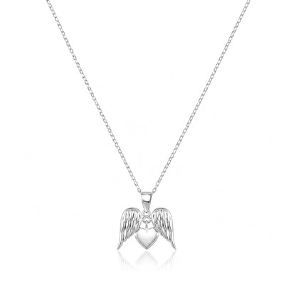 Angelic 925 Sterling Silver Winged Heart Chain Pendant