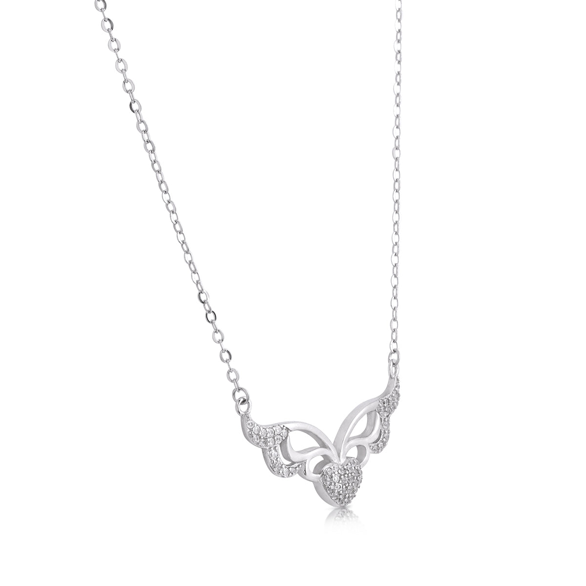 Angelic Heart Rhodium Elegant Cable Chain Pendant