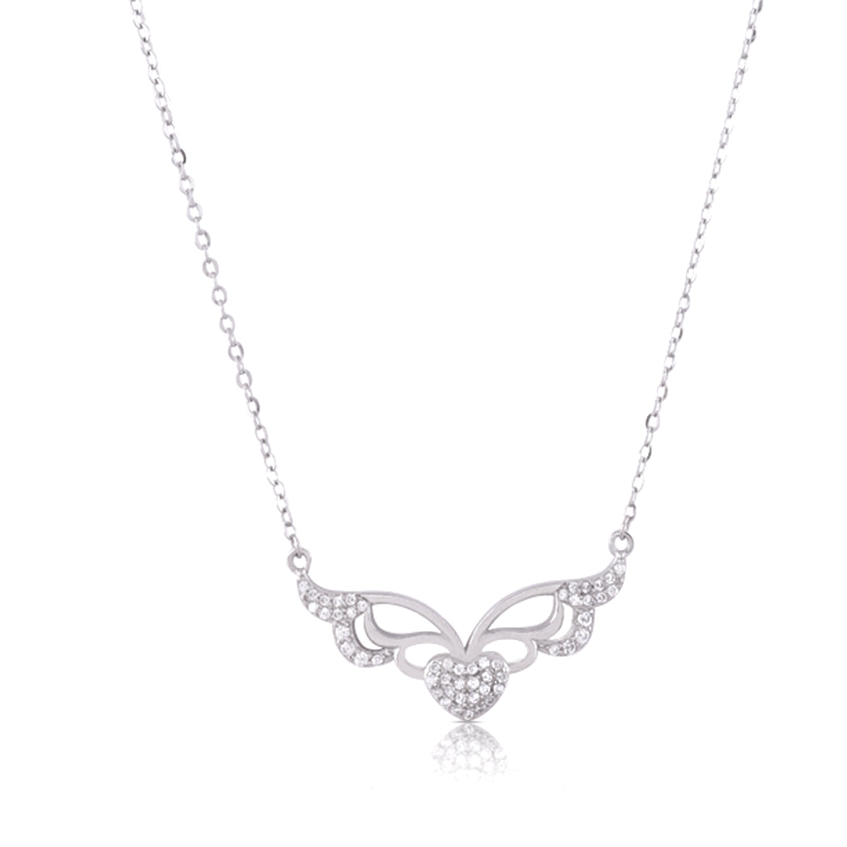 Angelic Heart Rhodium Plated Elegant Cable Chain Pendant
